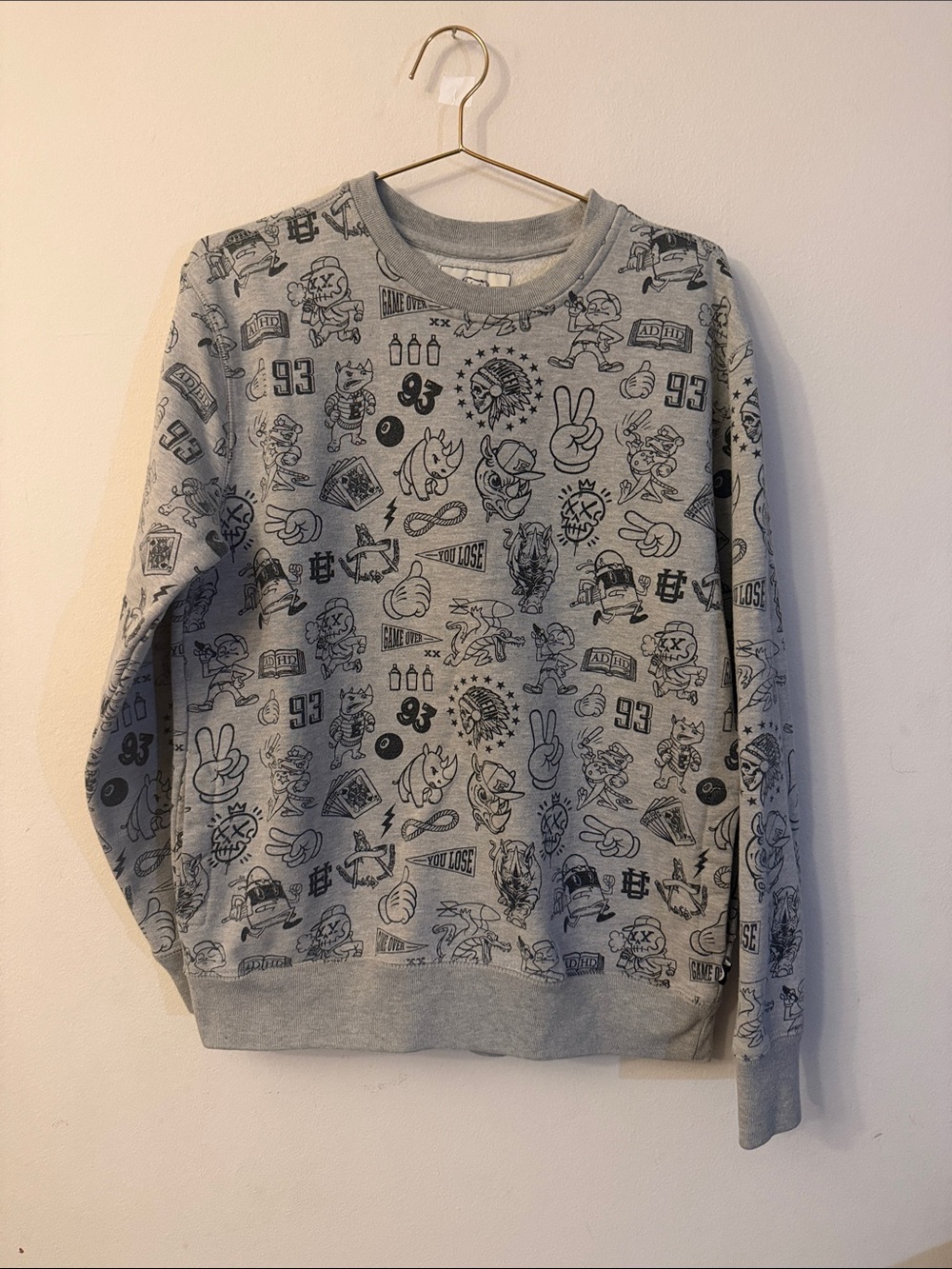 Ecko Unlimited Light Gray Crewneck with Black Graphic Print